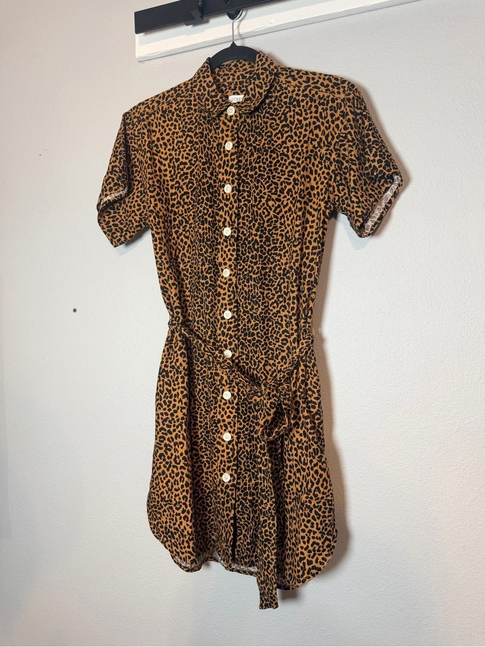 J. Crew Leopard Linen Blend Belted Mini Shirt Dress XXS Button Up Cheetah - Picture 4 of 8